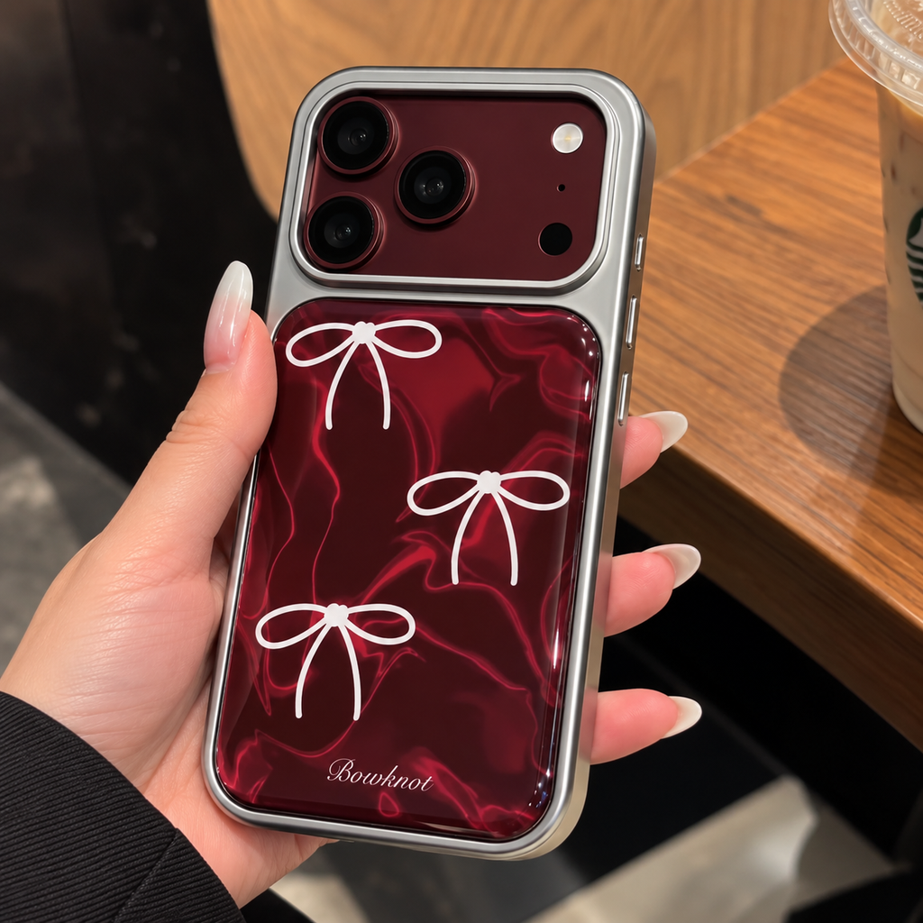 Burgundy Marble Bow Case