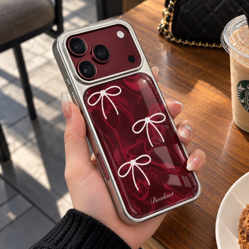 Burgundy Marble Bow Case